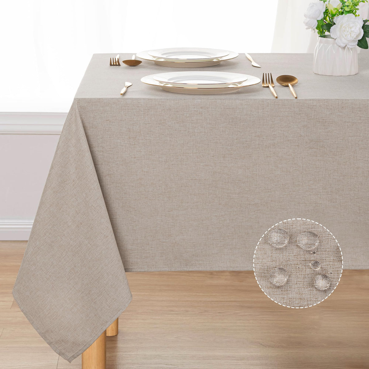 DWCN Rectangle Faux Linen Tablecloth, Table Cover, 52 x 70 Inch, Beige