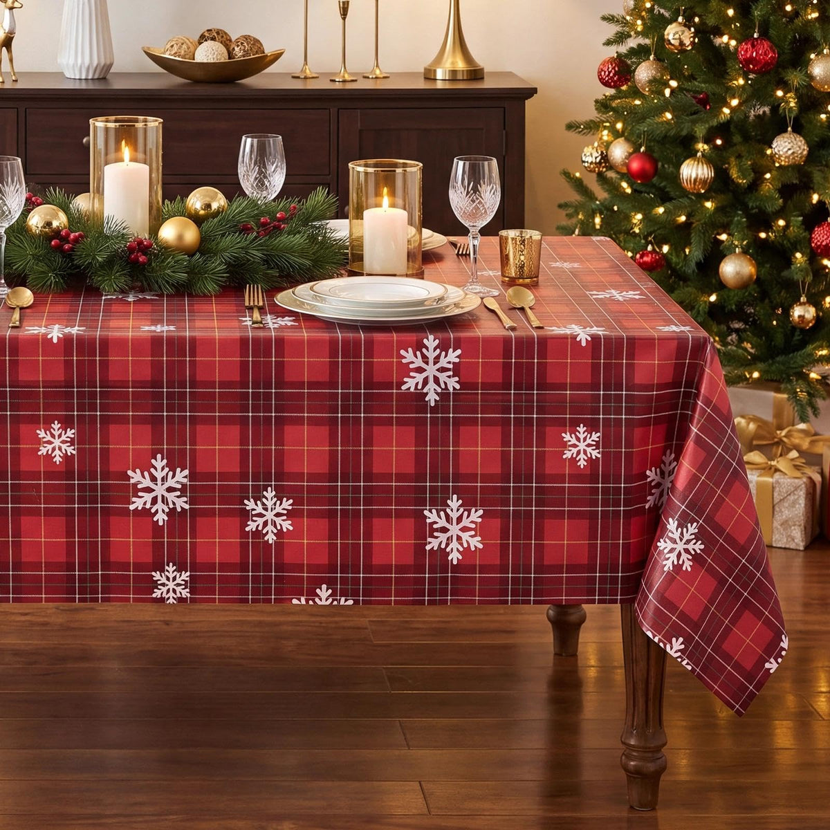 Romanstile Gingham Vinyl Tablecloth, Rectangle 54 x 78, Light Blue