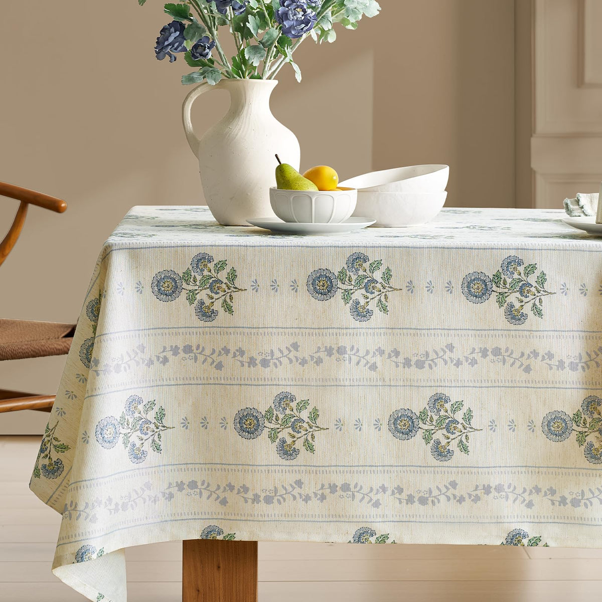 Green Floral Tablecloth Vintage French Rustic Linen Tablecloth Rectangular