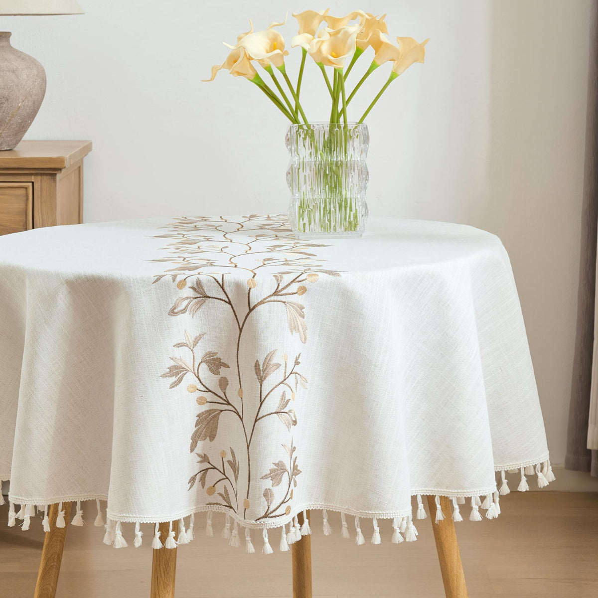 Tablecloth Rectangle Linen Style Fabric, 55 x 90 Coffee Lines