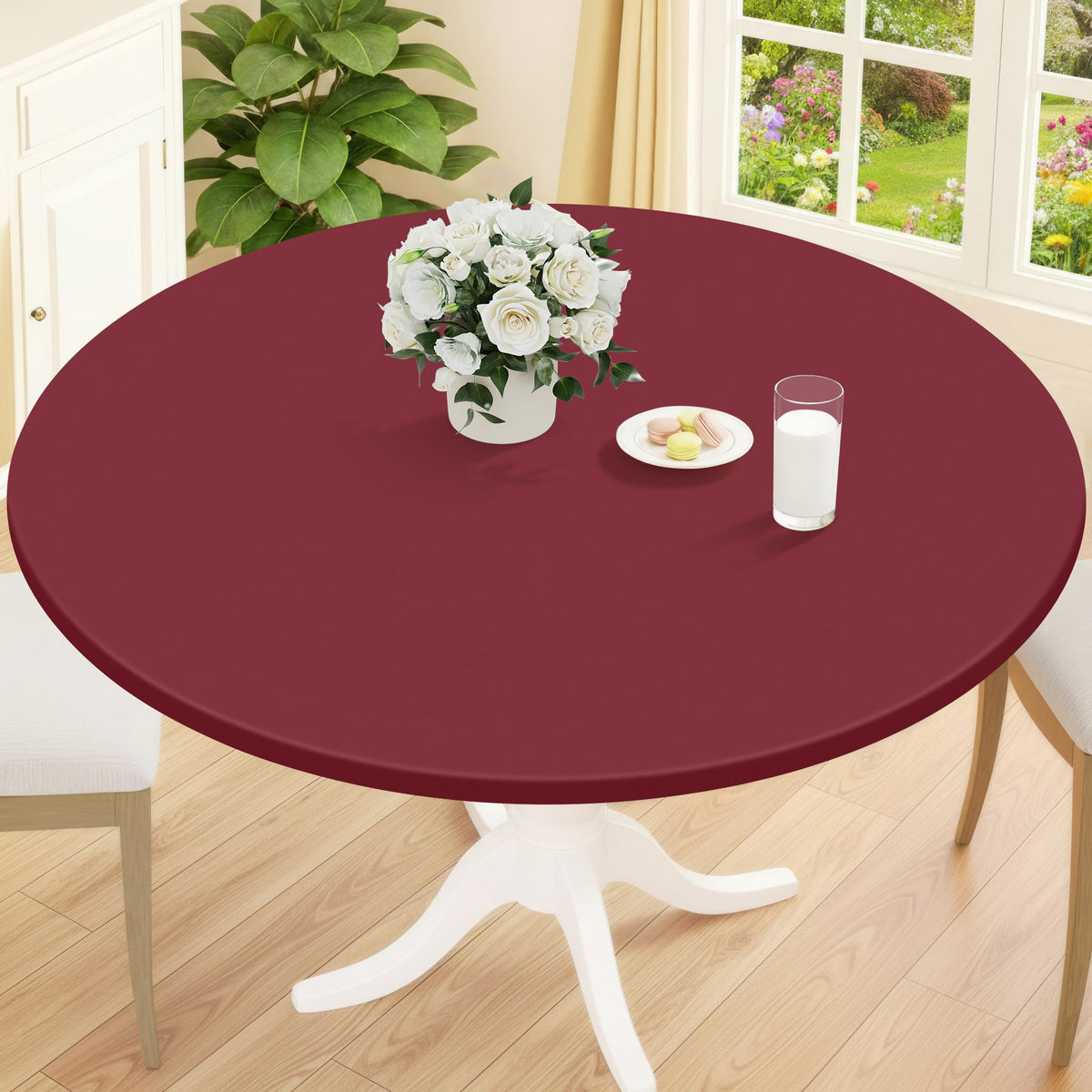 Smiry 45"-56" Round Fitted Tablecloth, Waterproof Plastic Table Cover