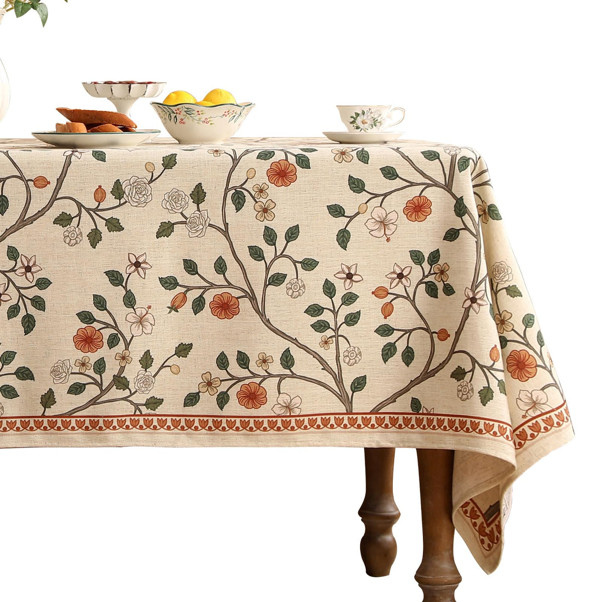 ISAENNE Designer Vintage Small Square Floral Tablecloth,55"x55"