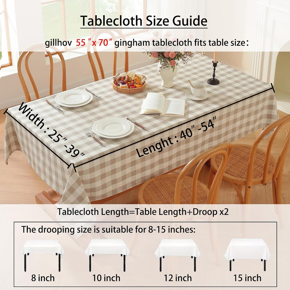 Gingham Tablecloths Rectangular Washable Picnic Table Cover 55”x 70”