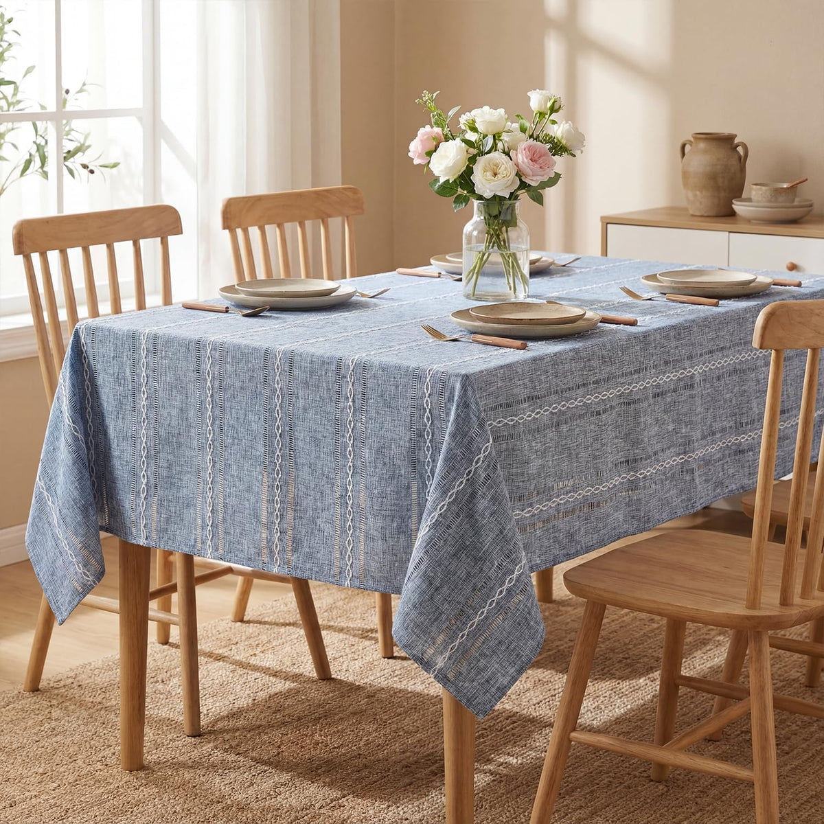 Horaldaily Blue Rectangular Tablecloth, 60×84 Inch, Farmhouse Decor