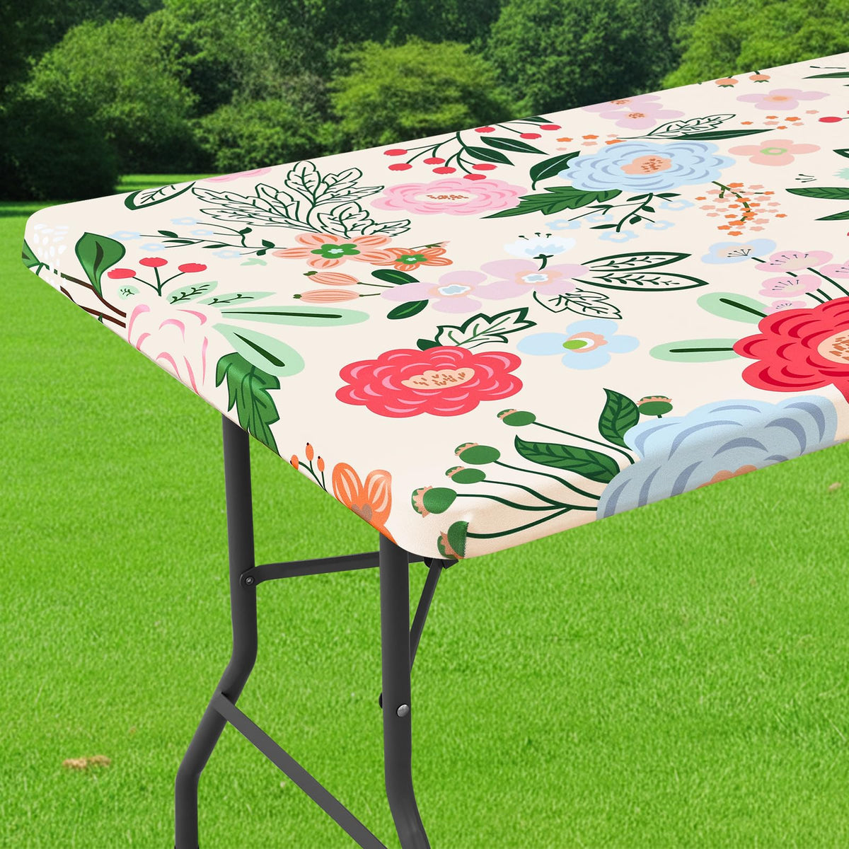Smiry Spandex Printed 6FT Rectangle Table Cloth, Elastic Fitted Table Cover