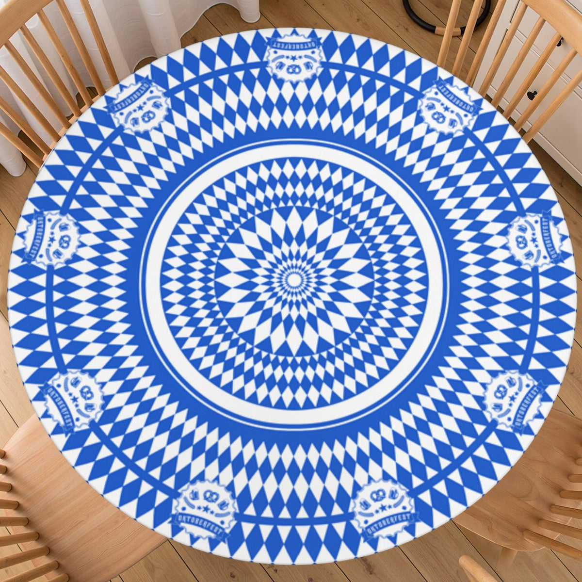 Fall Round Fitted Tablecloth with Elastic Edge Orange Blue White Thanksgiving Pumpkin Table Cover 40-44 Inch Autumn Leaf Washable Table Cloth for Kitchen Dining Room Party Decor