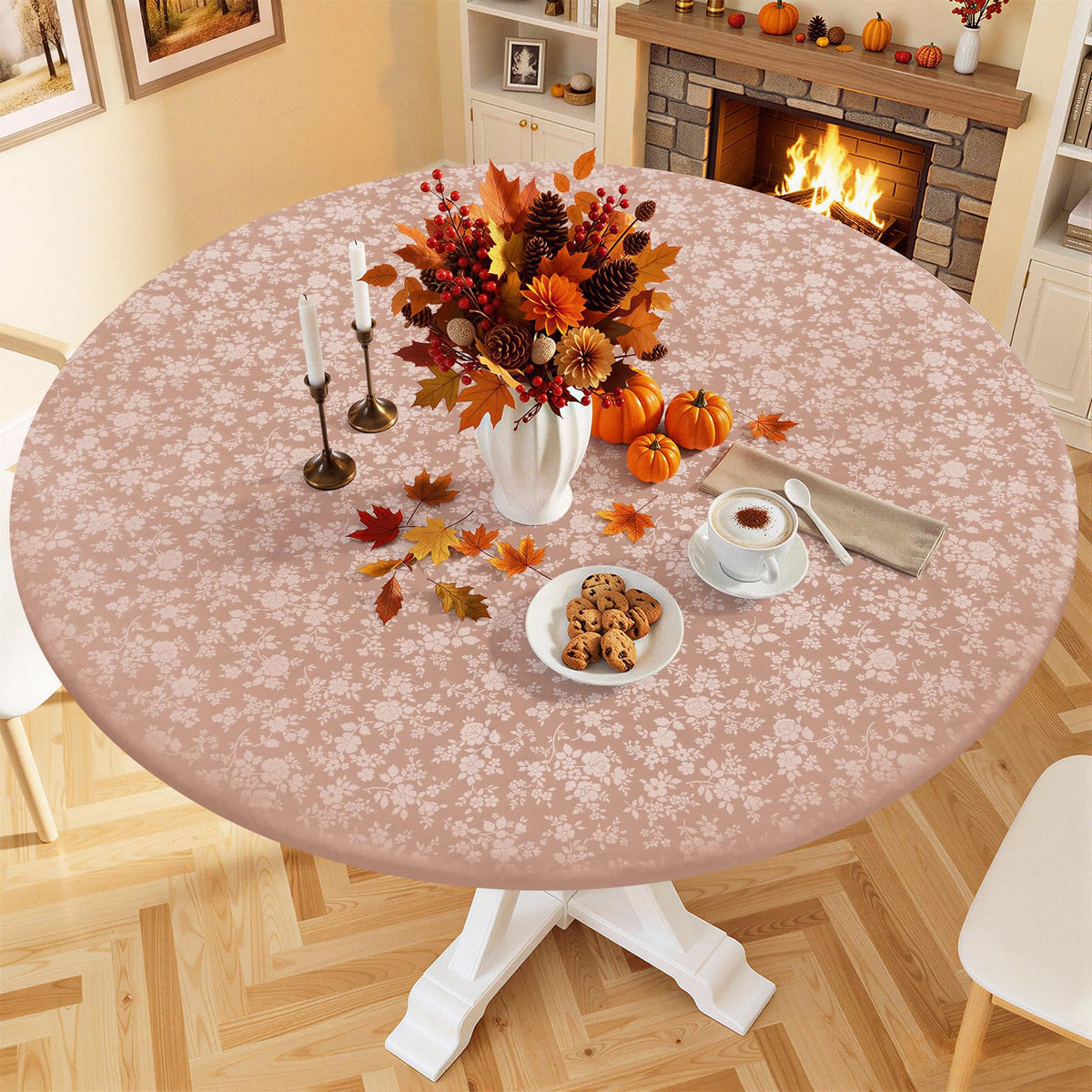 Smiry Waterproof Heavy Duty Vinyl Fitted Tablecloth for 36"-44" Round Table