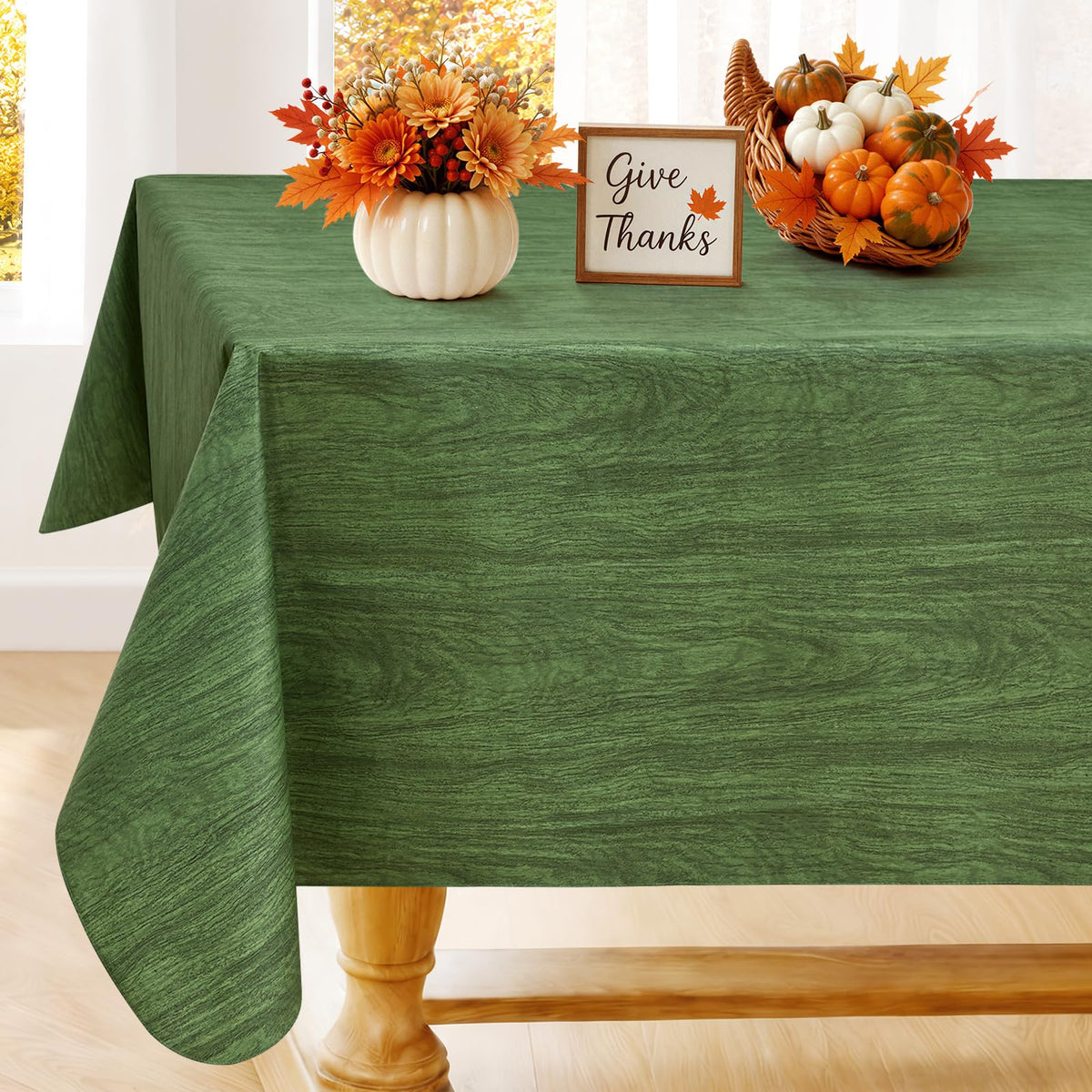 Smiry Rectangle Table Cloth, Waterproof Vinyl Tablecloths with Flannel Backing, Wipeable Spillproof Plastic Wood Grain Table Cover for Dining, Indoor and Outdoor (Beige, 60 "x 84")