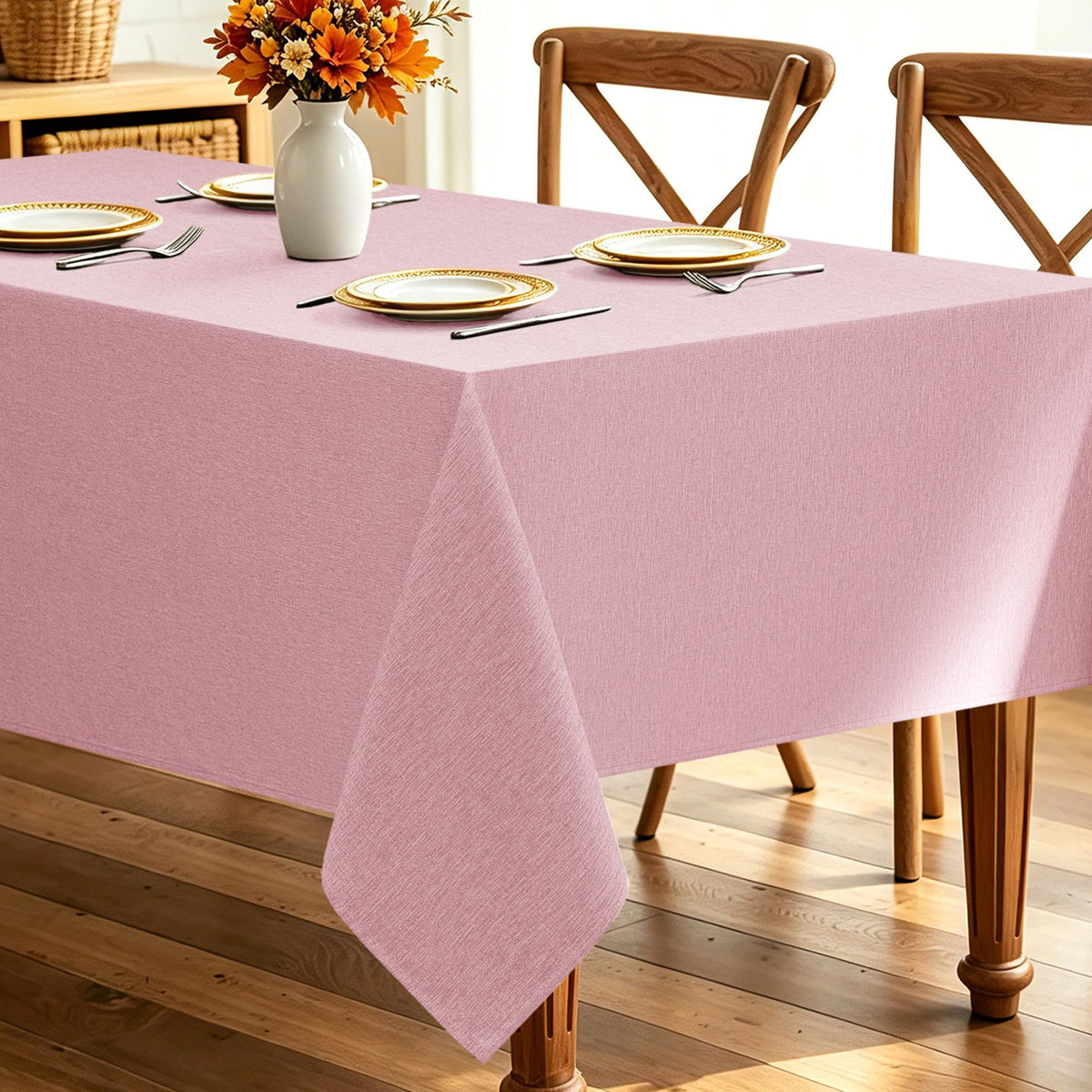 Decorelia Faux Linen Round Tablecloths 60 inch, Waterproof Decorative Washable Texture Rustic Circle Table Cloth Cover for Dining Kitchen Party Farmhouse Outdoor(Round (2-4 Seats),Sage Green)