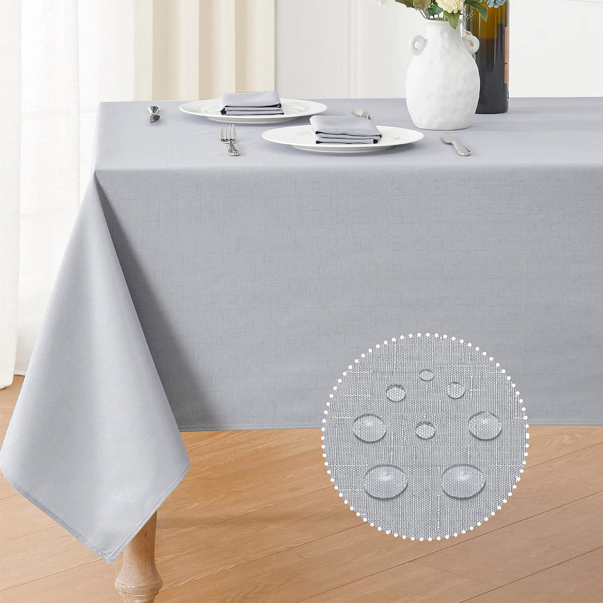 Veblandy Faux Linen Rectangle Tablecloth Waterproof 52x70 inch Table Cloth Stain and Wrinkle Resistant Washable, Decorative Fabric Table Cover for Dining, Kitchen, Wedding and Parties, Coffee