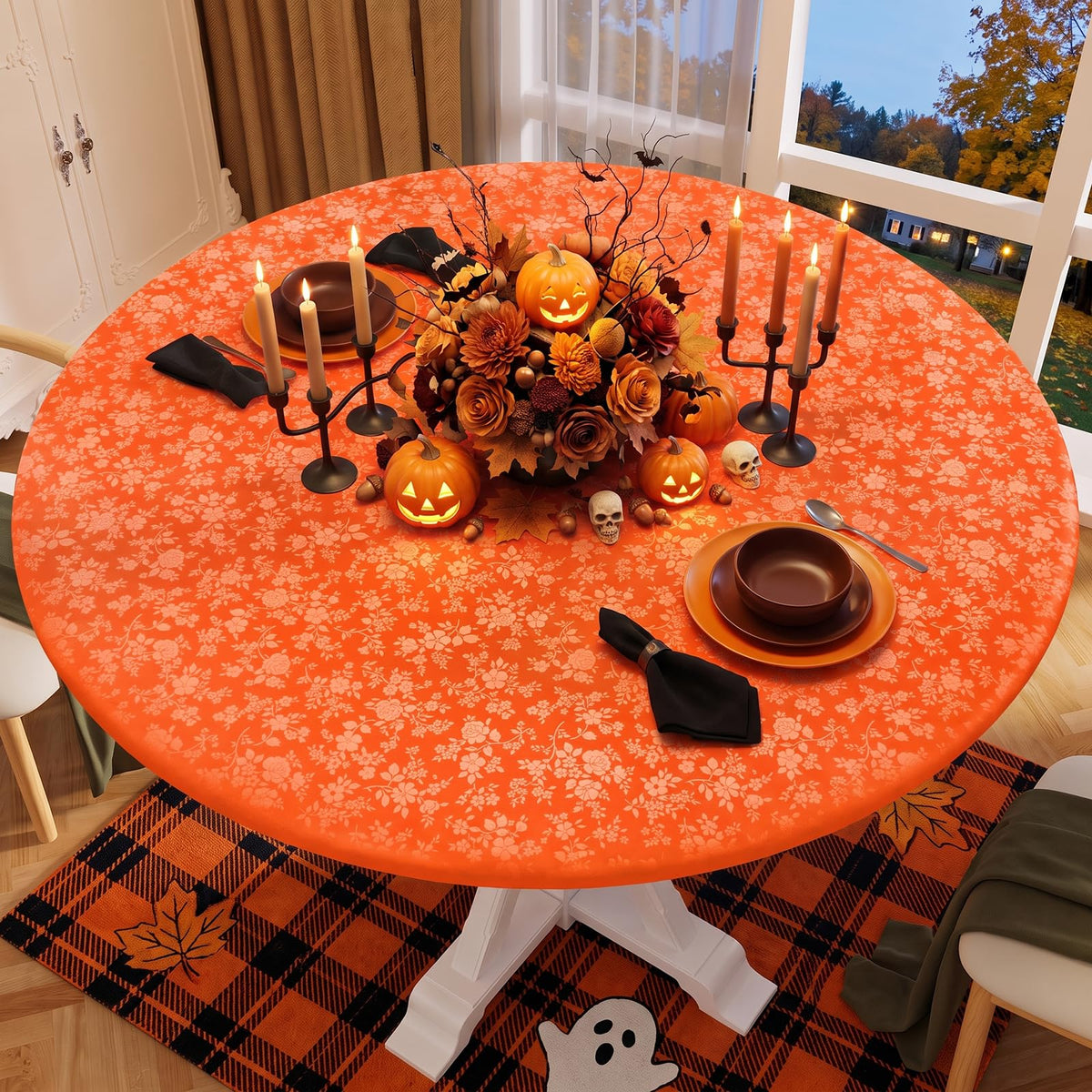 Smiry Waterproof Heavy Duty Vinyl Fitted Tablecloth for 36"-44" Round Table