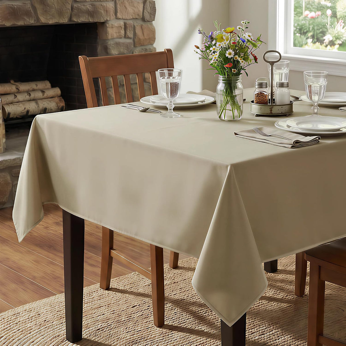 sancua Natural Square Tablecloth 54x54 Inch Fabric Card Table Cloth, 2 Pack