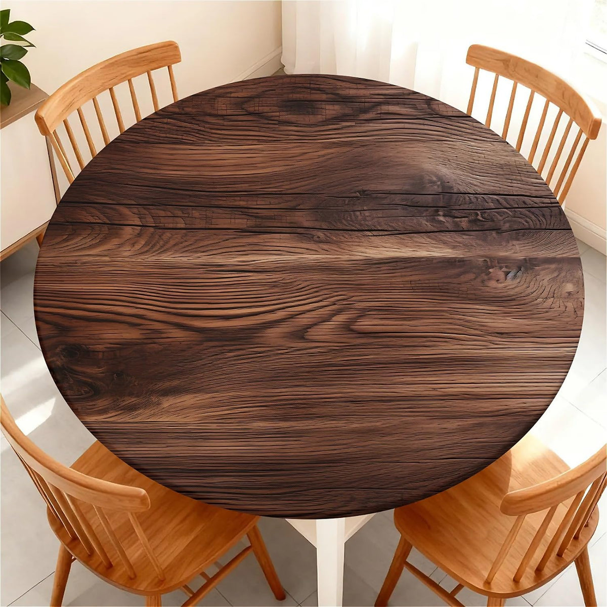 Round Fitted Tablecloth with Elastic Edge, Waterproof Stain Resistant Fabric Table Cover for 45"-48" Round Table, Indoor Outdoor Dining, Kitchen Decor, Camping, Party, Holiday, Black White Marble