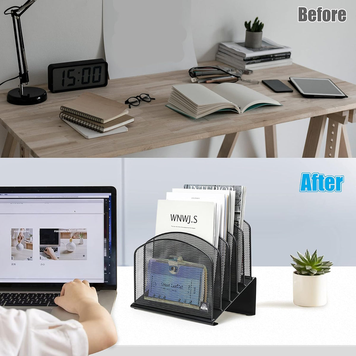 Delifox Inclined File Organizer for Desk, 5-Section Vertical File Holder