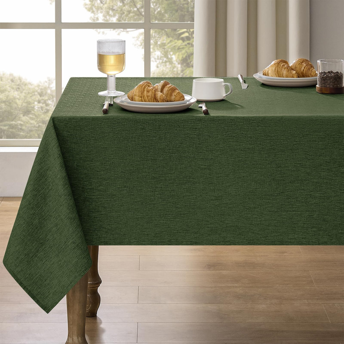 Decorelia Waterproof Round Tablecloth for Round Dining Table, Decorative Rustic Soft Wipeable Table Cloths Cover Indoor Outdoor Use for Holiday,Wedding, Kitchen (70 Inch,Round (4-6 Seats),Beige)
