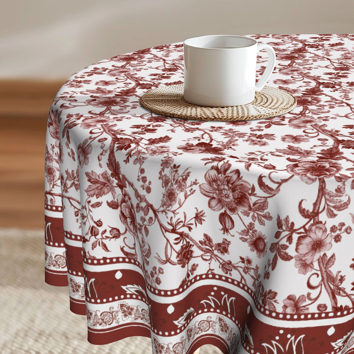 Imiss Floral Round Tablecloth Durable Washable Table Cover Bohemian Blue Red Floral Branches Decorative Farmhouse Table Cloth 60 Inch for Kitchen Dining Party Camping