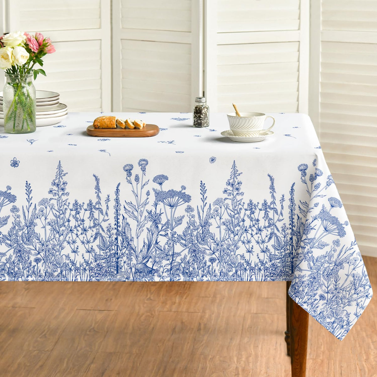 Horaldaily Spring Tablecloth 60 x 84 Inch Rectangular Black Wild Flower