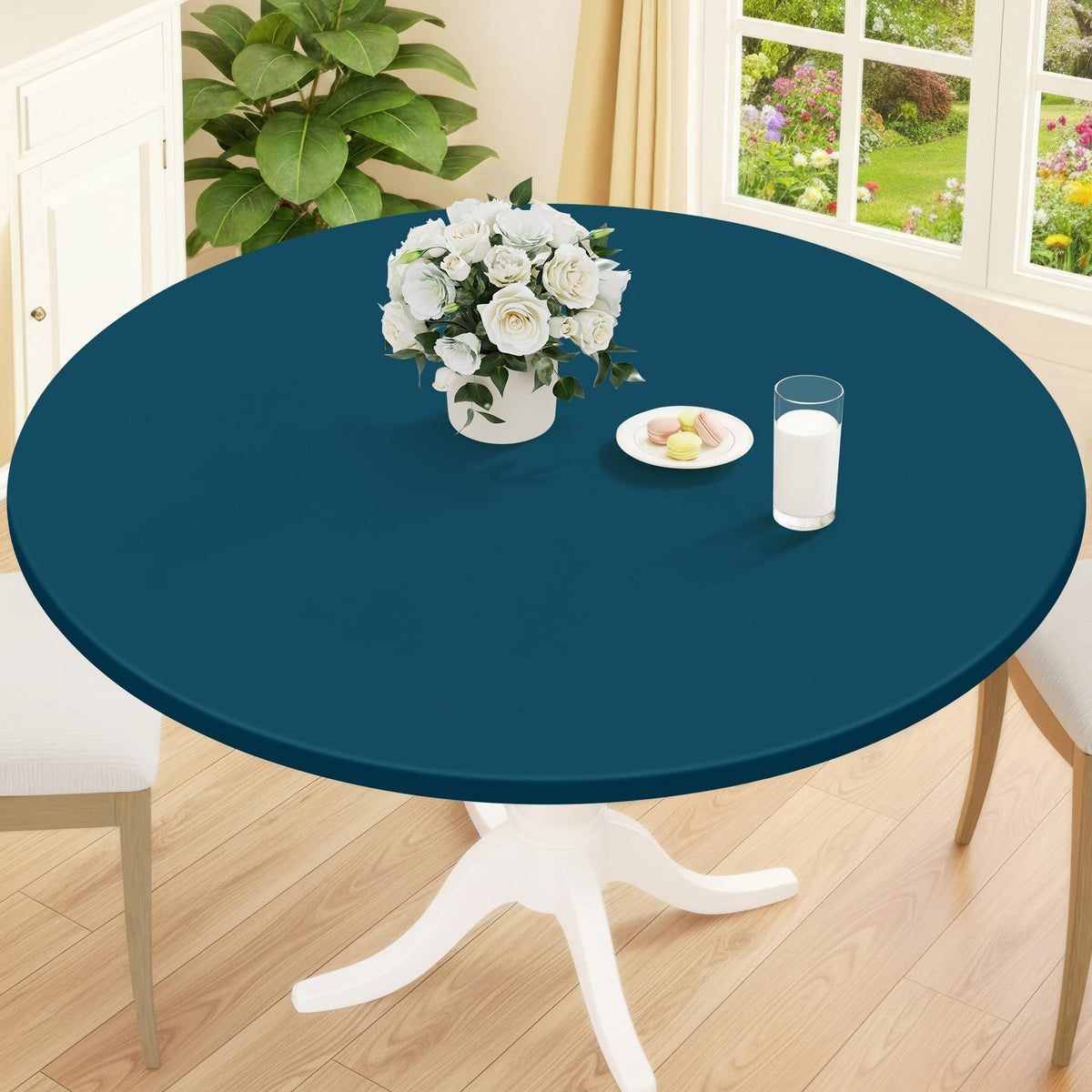 Smiry 45"-56" Round Fitted Tablecloth, Waterproof Plastic Table Cover