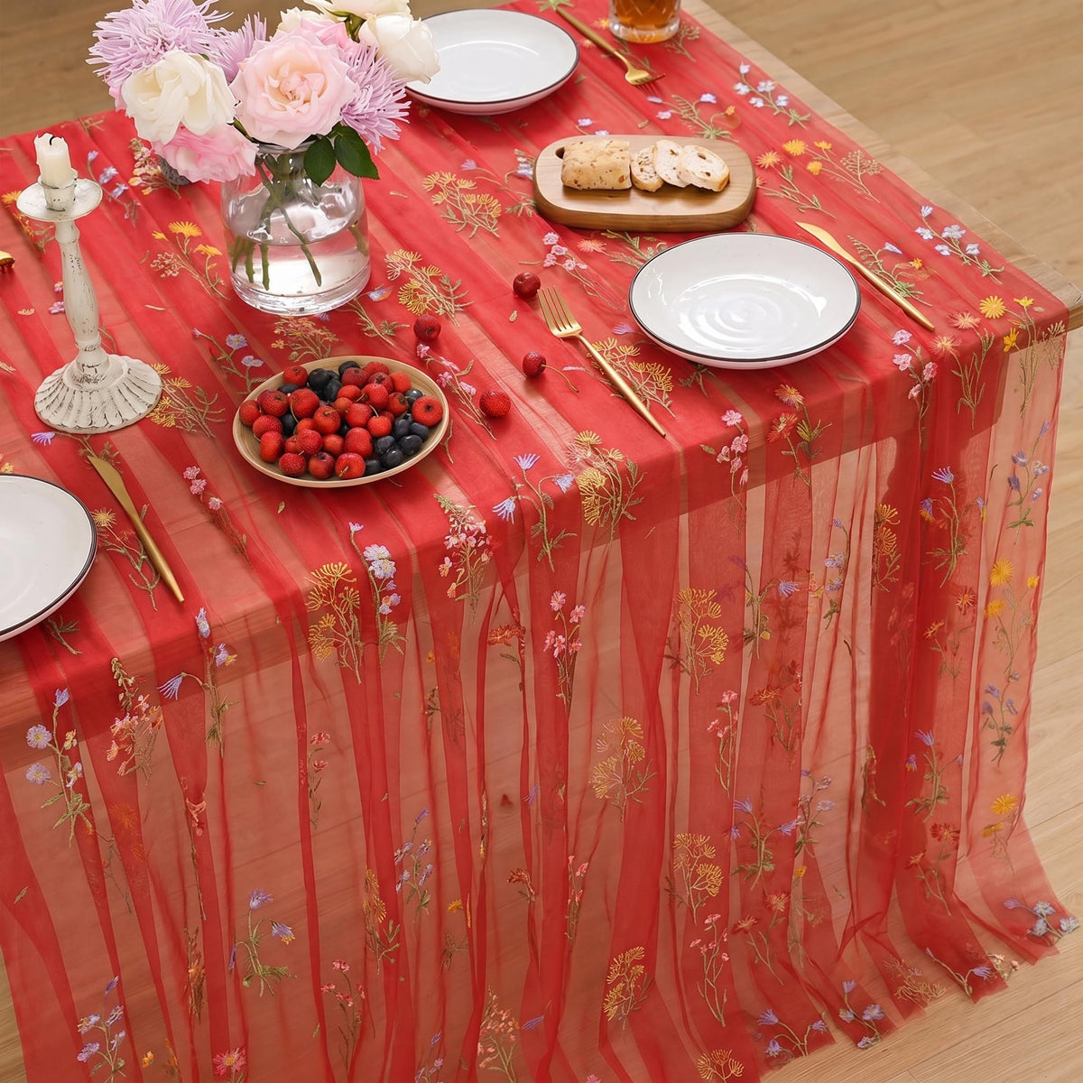Horaldaily Embroidery Fall Caramel Tablecloth 60×84 Inch Rectangular