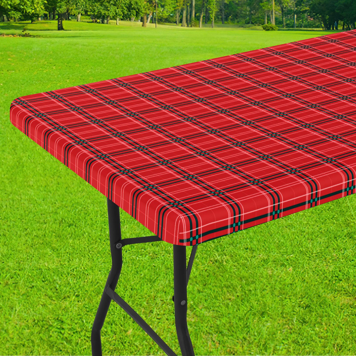 Smiry 6 Foot Picnic Table Cloth, Flannel Backed Fitted Vinyl tablecloths
