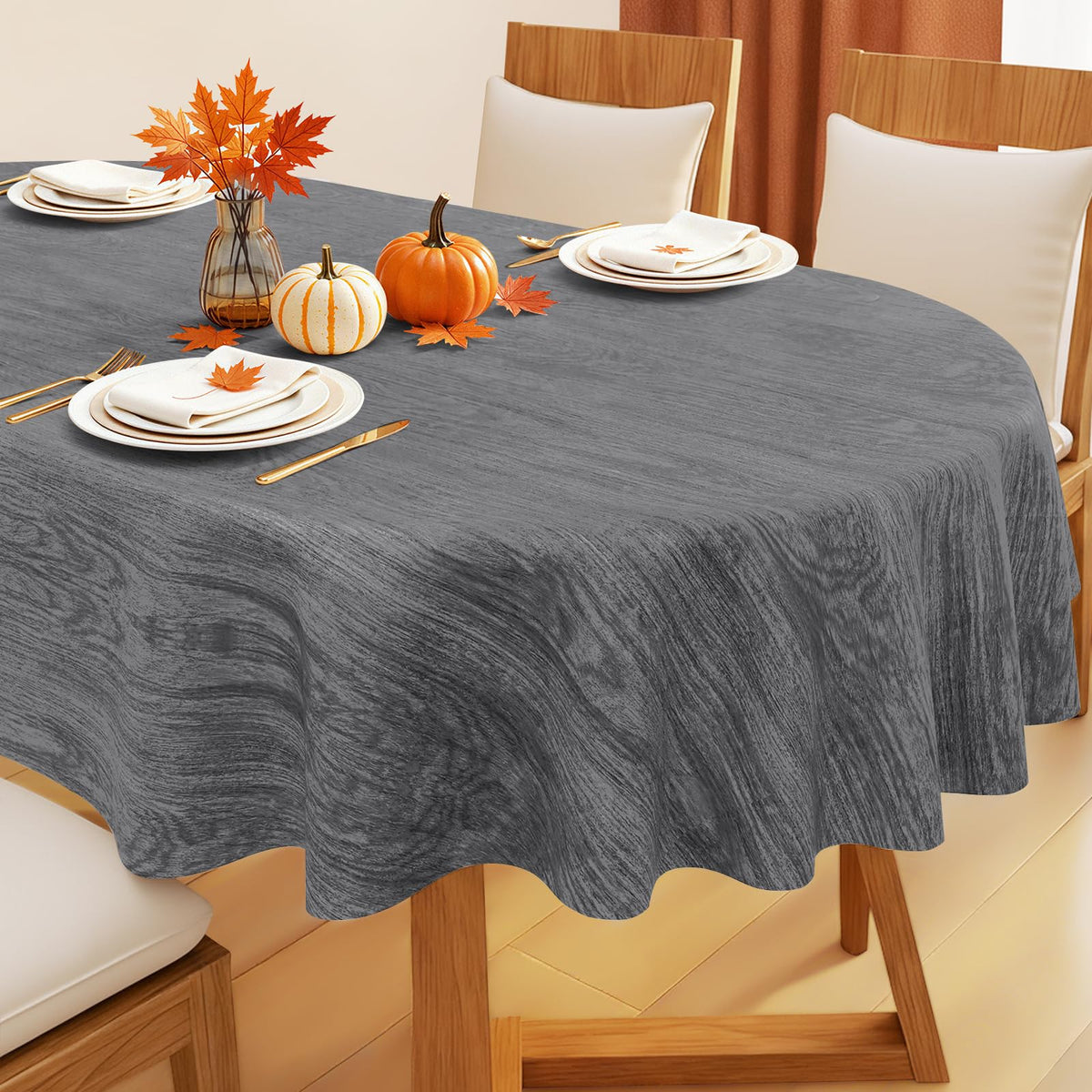 Smiry Rectangle Table Cloth, Waterproof Vinyl Tablecloths with Flannel Backing, Wipeable Spillproof Plastic Wood Grain Table Cover for Dining, Indoor and Outdoor (Beige, 60 "x 84")