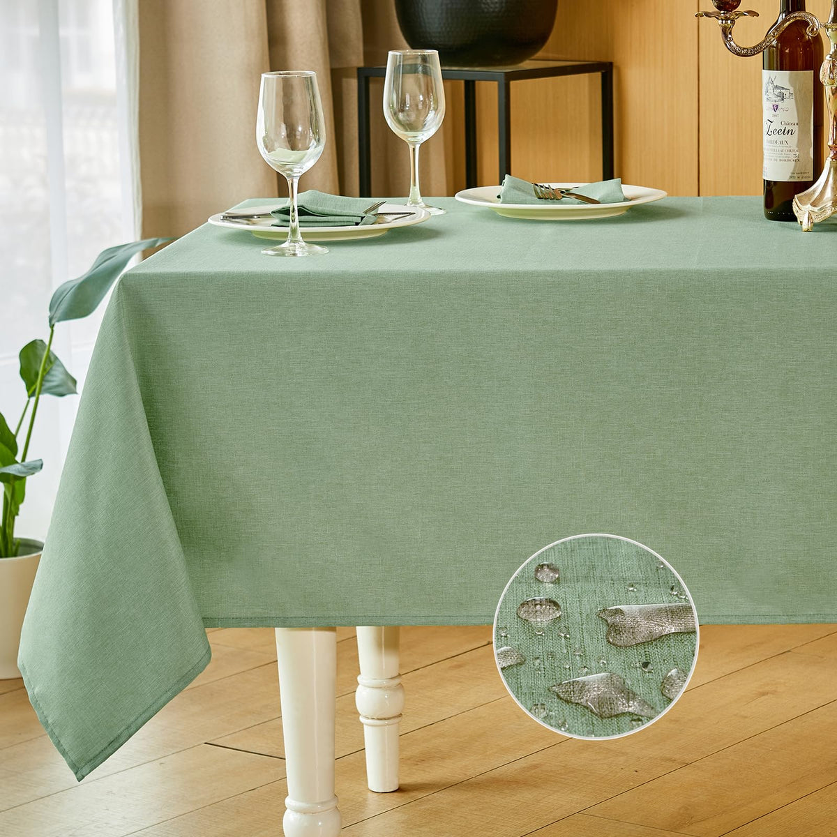 Mebakuk Rectangle Table Cloth Linen Farmhouse Tablecloth Waterproof Anti-Shrink Soft and Wrinkle Resistant Decorative Fabric Table Cover for Kitchen (Flaxen, 52" x 70" (4-6 Seats))