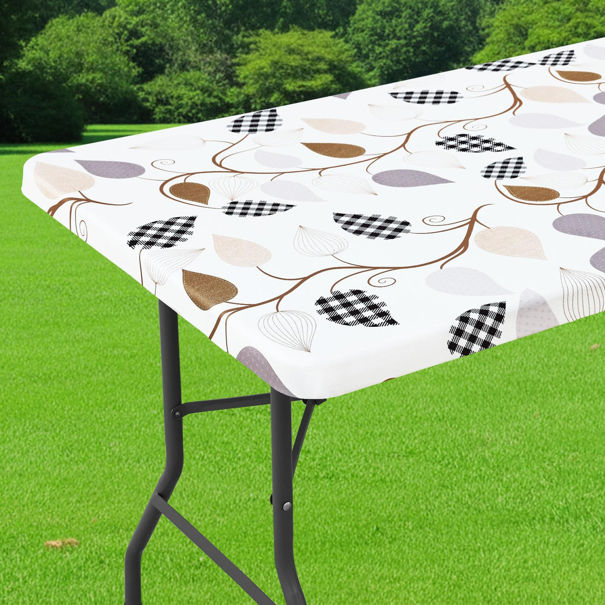 Smiry Spandex Printed 6FT Rectangle Table Cloth, Elastic Fitted Table Cover