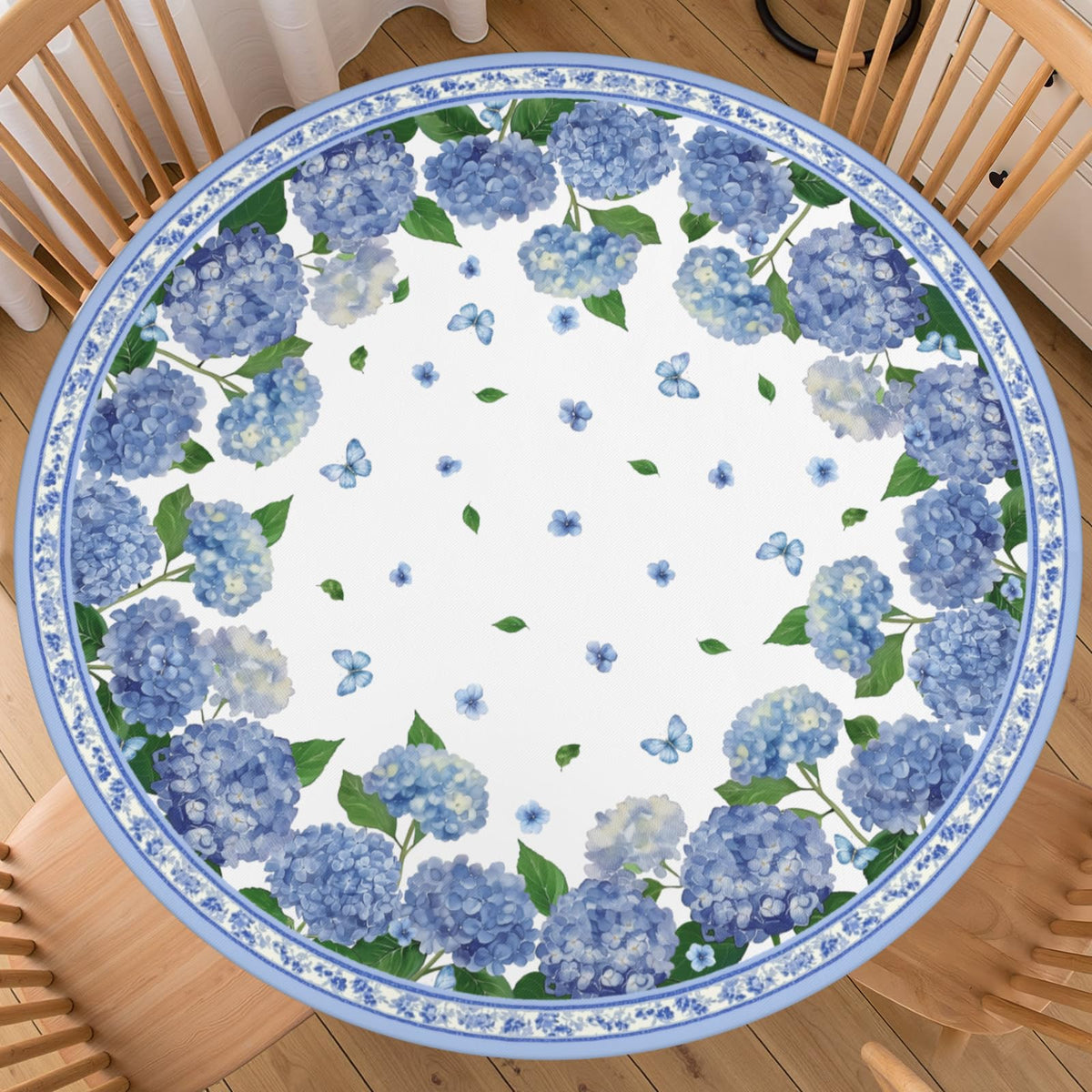 Fall Round Fitted Tablecloth with Elastic Edge Orange Blue White Thanksgiving Pumpkin Table Cover 40-44 Inch Autumn Leaf Washable Table Cloth for Kitchen Dining Room Party Decor