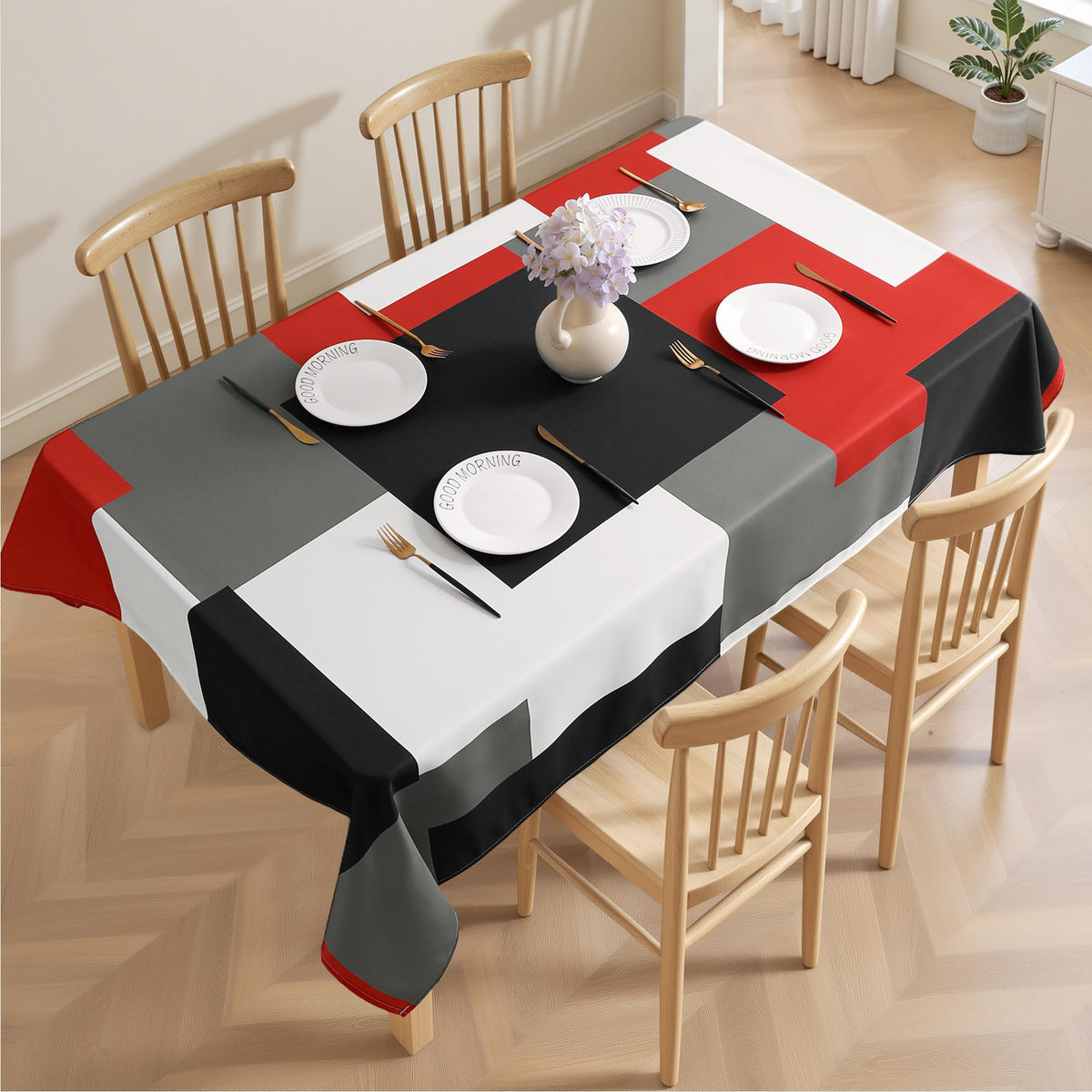 Tyrot Black Grey White Rectangle Tablecloth Modern Geometric Table Cover Waterproof Wrinkle Resistant Table Cloth for Dining Kitchen Party Picnic Patio Indoor and Outdoor 60x84 Inches