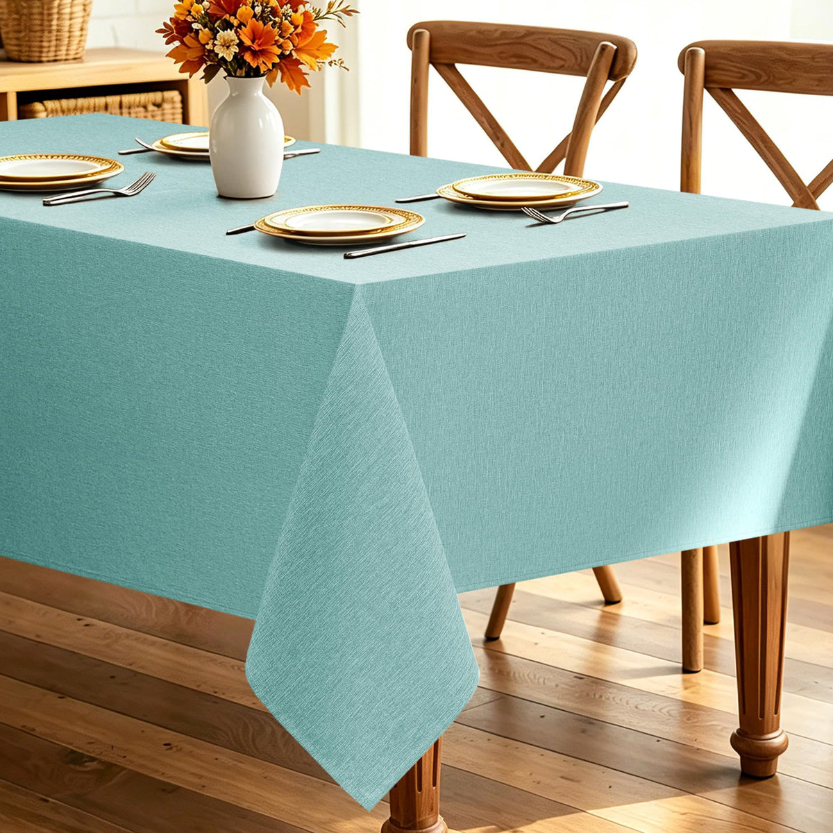 Decorelia Waterproof Round Tablecloth for Round Dining Table, Decorative Rustic Soft Wipeable Table Cloths Cover Indoor Outdoor Use for Holiday,Wedding, Kitchen (70 Inch,Round (4-6 Seats),Beige)