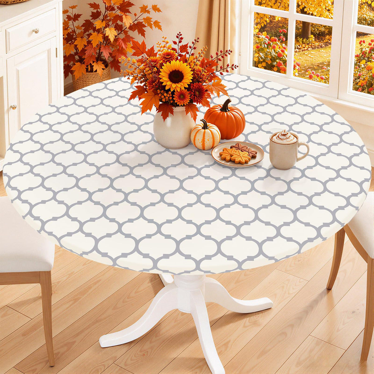 Smiry 45"-56" Round Fitted Tablecloth, Waterproof Plastic Table Cover