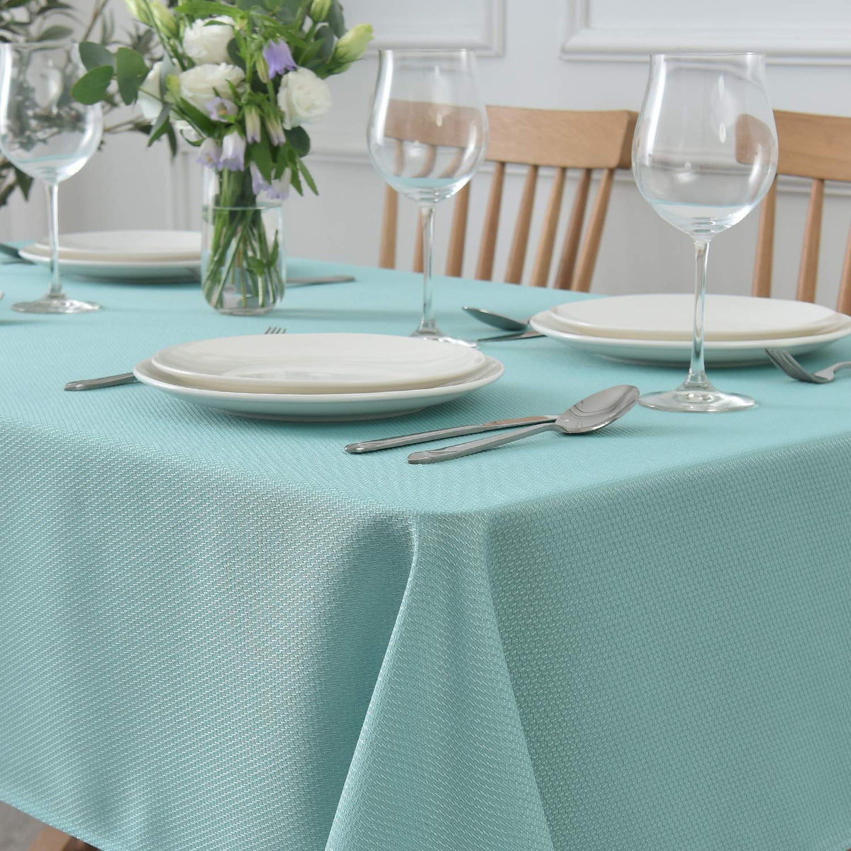 maxmill Rectangle Textured Tablecloth Waterproof Spillproof Wrinkle Free Table Cloth, Kitchen Dining Tabletop Decoration, Fabric Table Cover for Outdoor and Indoor Use, 52 x 70 Inch, Beige