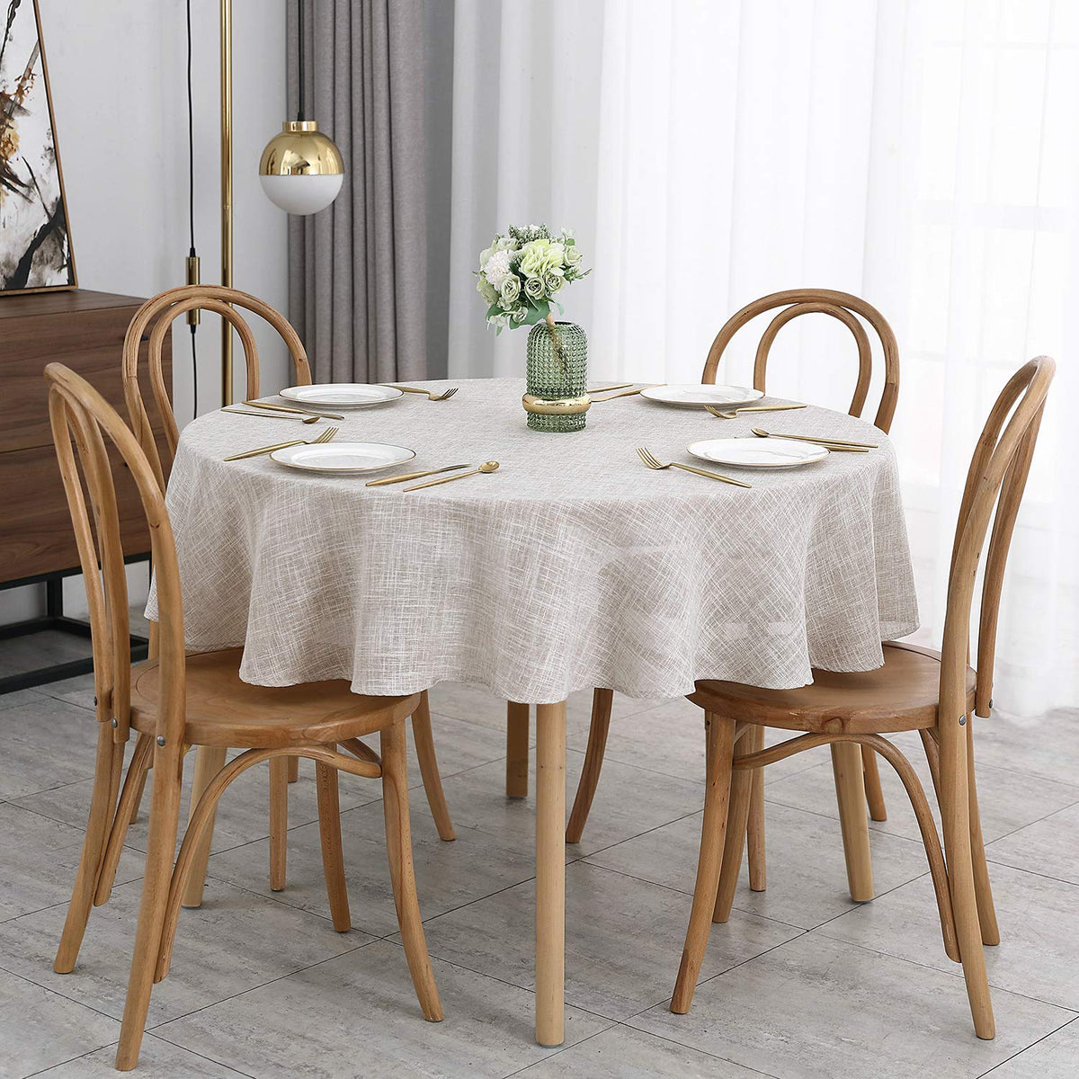 maxmill Flaxy Faux Linen Table Cloth with 2-Tone Slubby Texture Wrinkle Resistant Anti-Shrink Soft Tablecloth for Kitchen Dining Tabletop for Banquet Parties Rectangle 52 x 70 Inch Light Grey