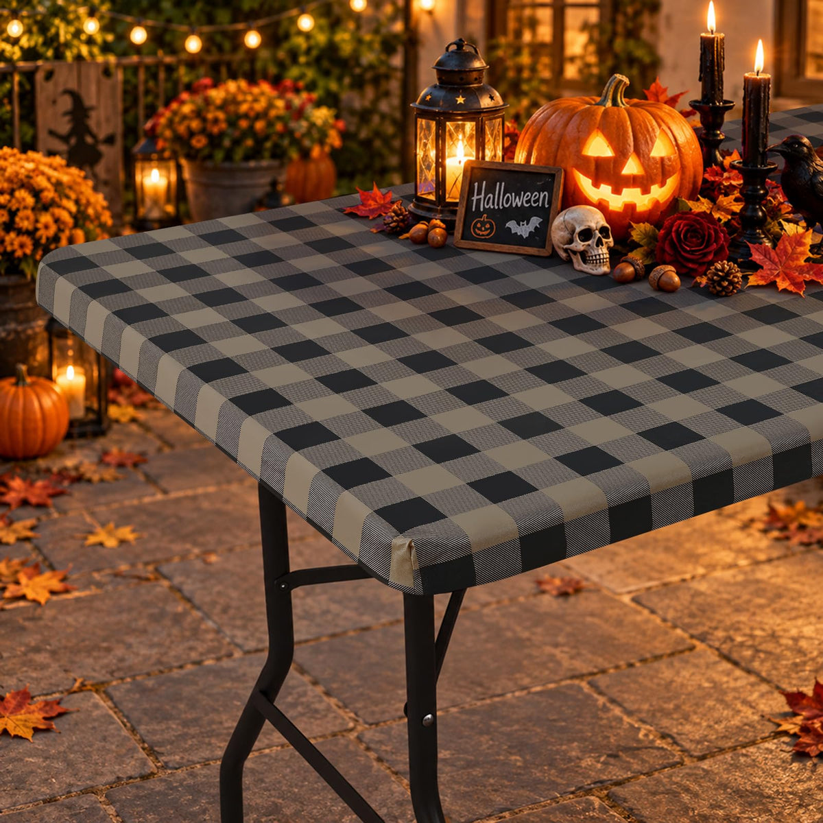 Smiry 6 Foot Picnic Table Cloth, Flannel Backed Fitted Vinyl tablecloths
