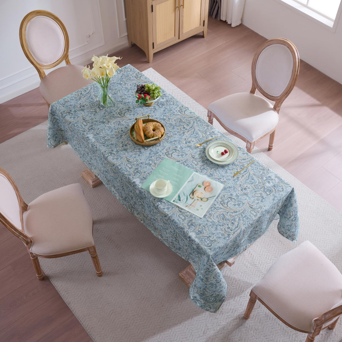 Rectangle Tablecloth 52" x 70" 100% Waterproof Fabric — Wipe-Clean, Tear-Proof Decorative Table Cover for Indoor & Outdoor Dining Elegant Patterns for Kitchens, Dining Rooms, Wynona