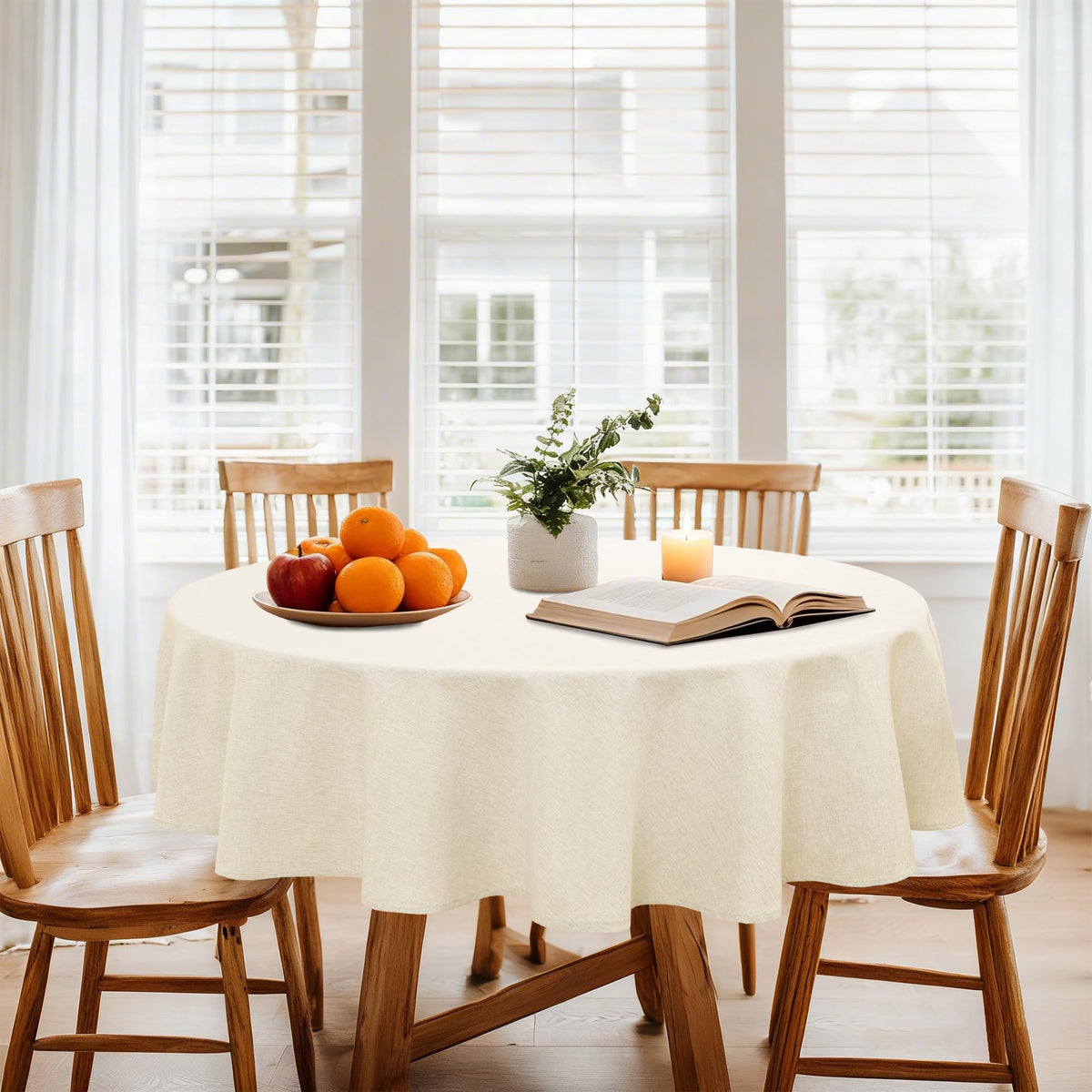 DWCN Rectangle Faux Linen Tablecloth, Table Cover, 52 x 70 Inch, Beige