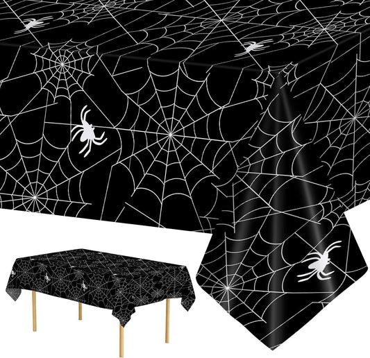 2 Pcs Halloween Tablecloth - Plastic Halloweens Spider Webs Table Cloth, Black Disposable Rectangle Spiderweb Table Cover for Halloween Party Decorations Supplies Favors Tables Decor, 108 x 54 Inch