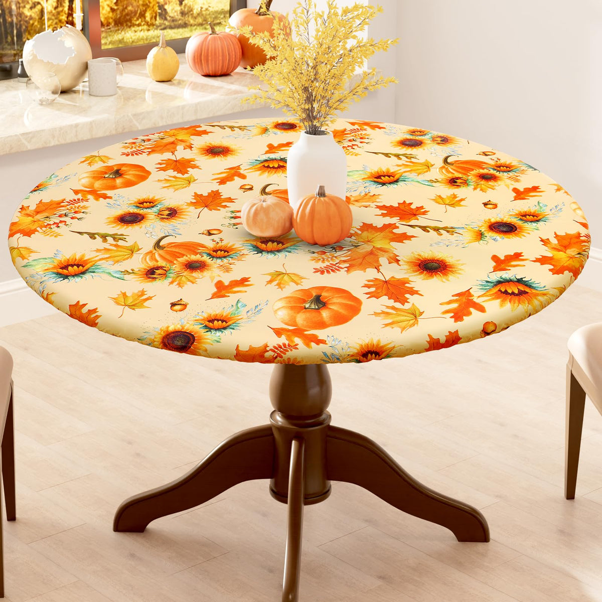 Smiry 45"-56" Round Fitted Tablecloth, Waterproof Plastic Table Cover