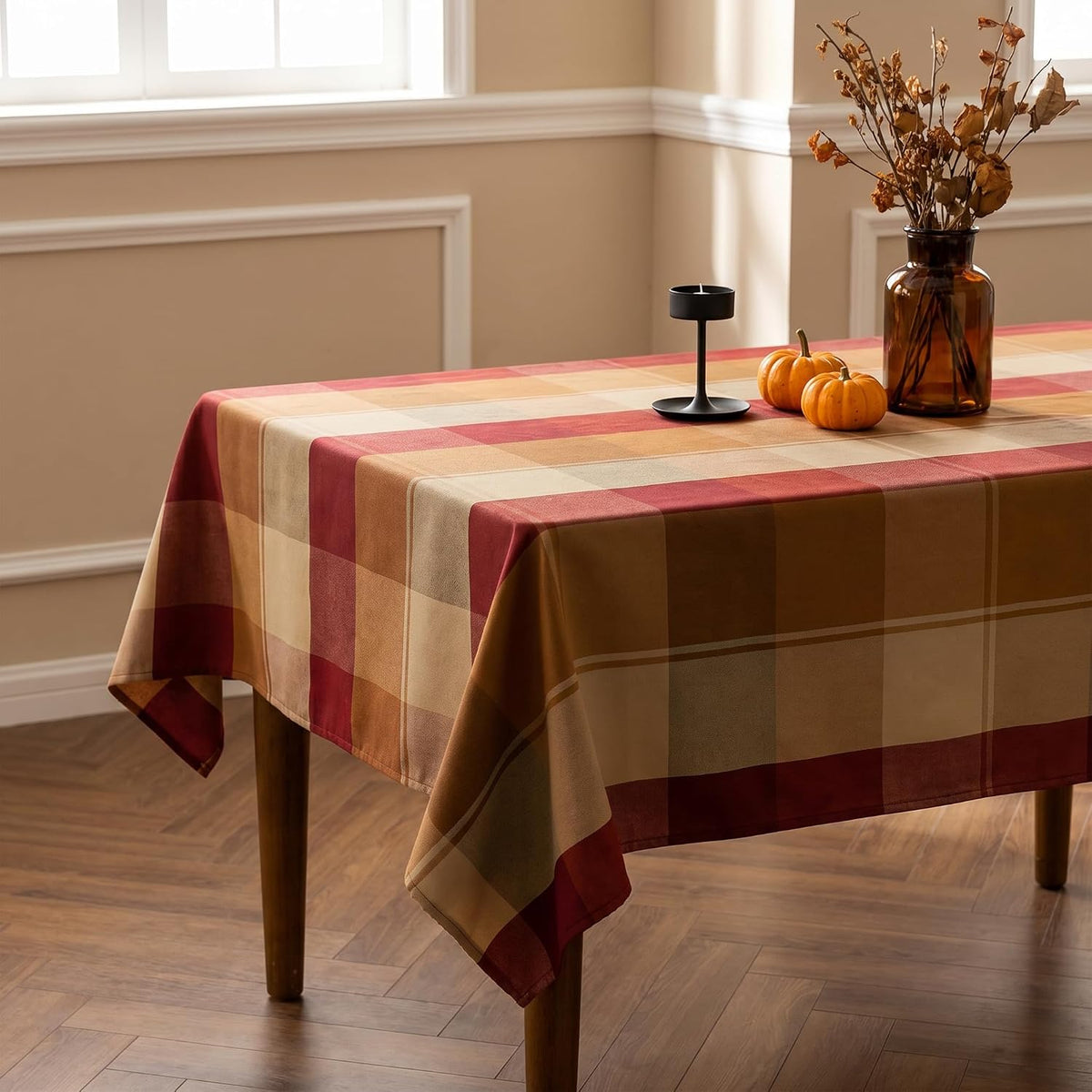 Rectangle Plaid Tablecloth for Thanksgiving, 60x84 inches