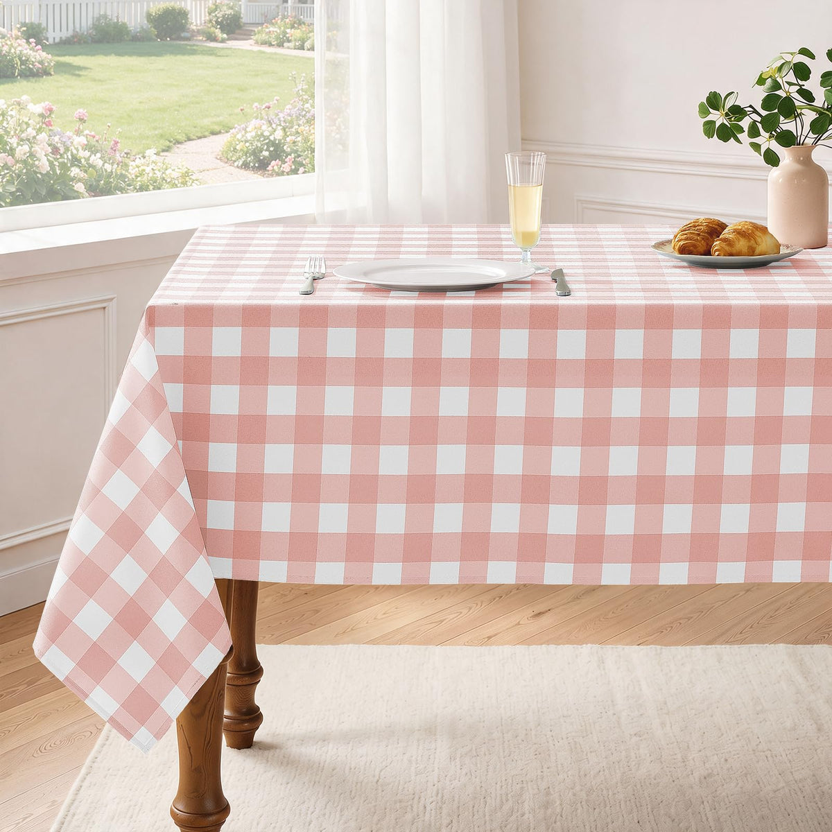 Veblandy Checkered Tablecloth Rectangle Waterproof Gingham Table Cloth Washable Buffalo Plaid Table Cover Wrinkle Free for Kitchen, Dining and Outdoor Picnic, 52 x 70 Inch, Sage Green and White