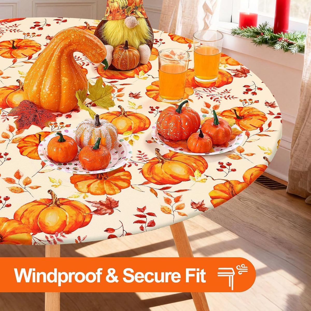 Smiry Thanksgiving Round Spandex Tablecloth, Fitted Cover for 36"-44" Table