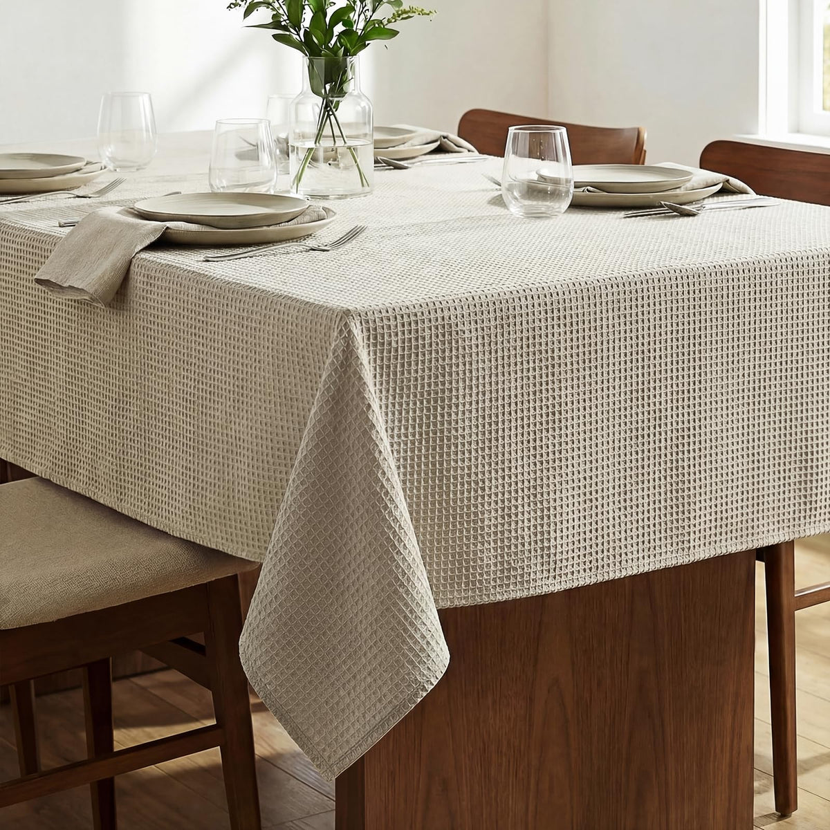 H.VERSAILTEX Rectangle Tablecloth Waffle Textured Waterproof Table Cloth Stain Resistant Wrinkle Free Washable Decorative Table Cover for Dining, Kitchen, Wedding and Parties (54x108 Inch,Taupe)