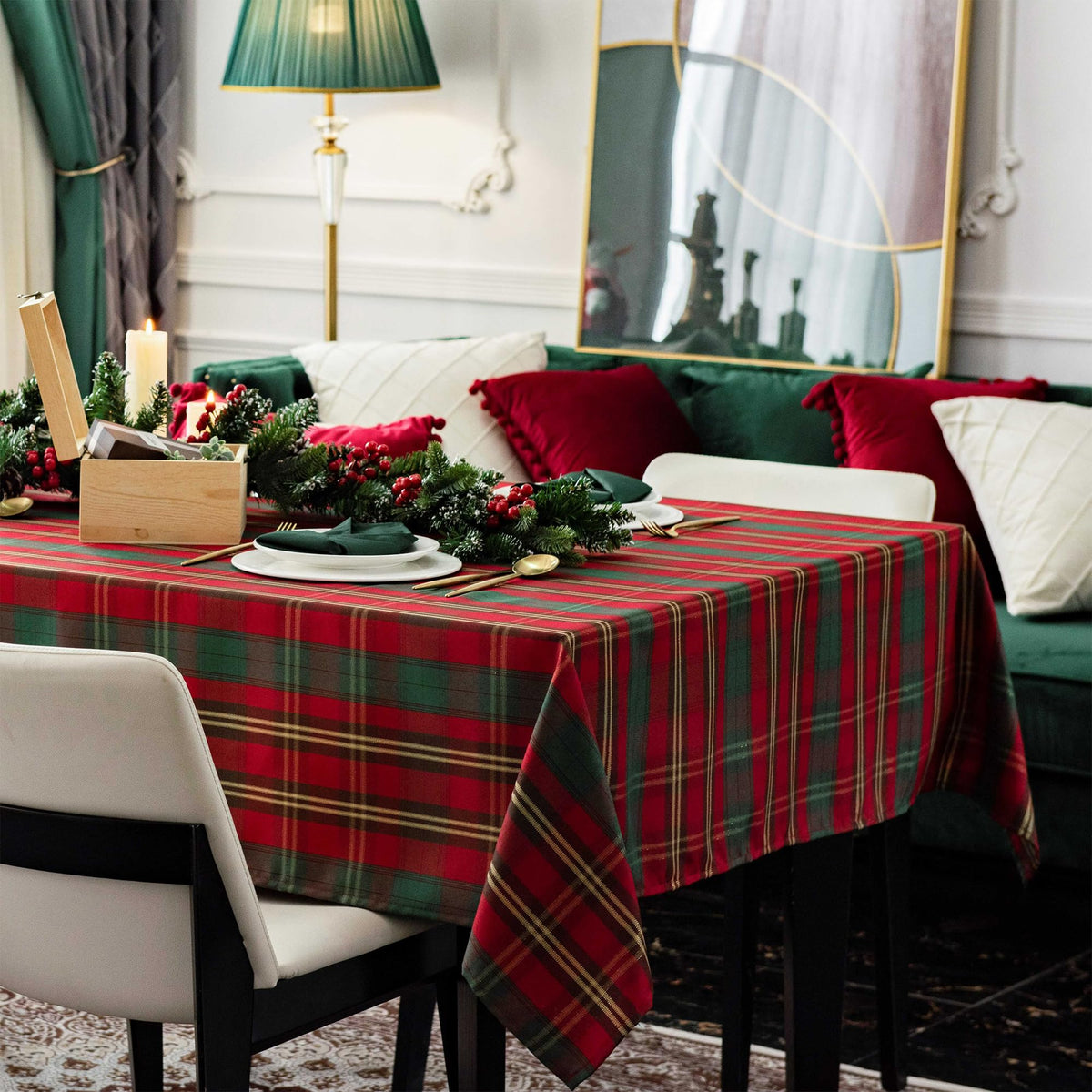 Rectangle Plaid Tablecloth for Thanksgiving, 60x84 inches