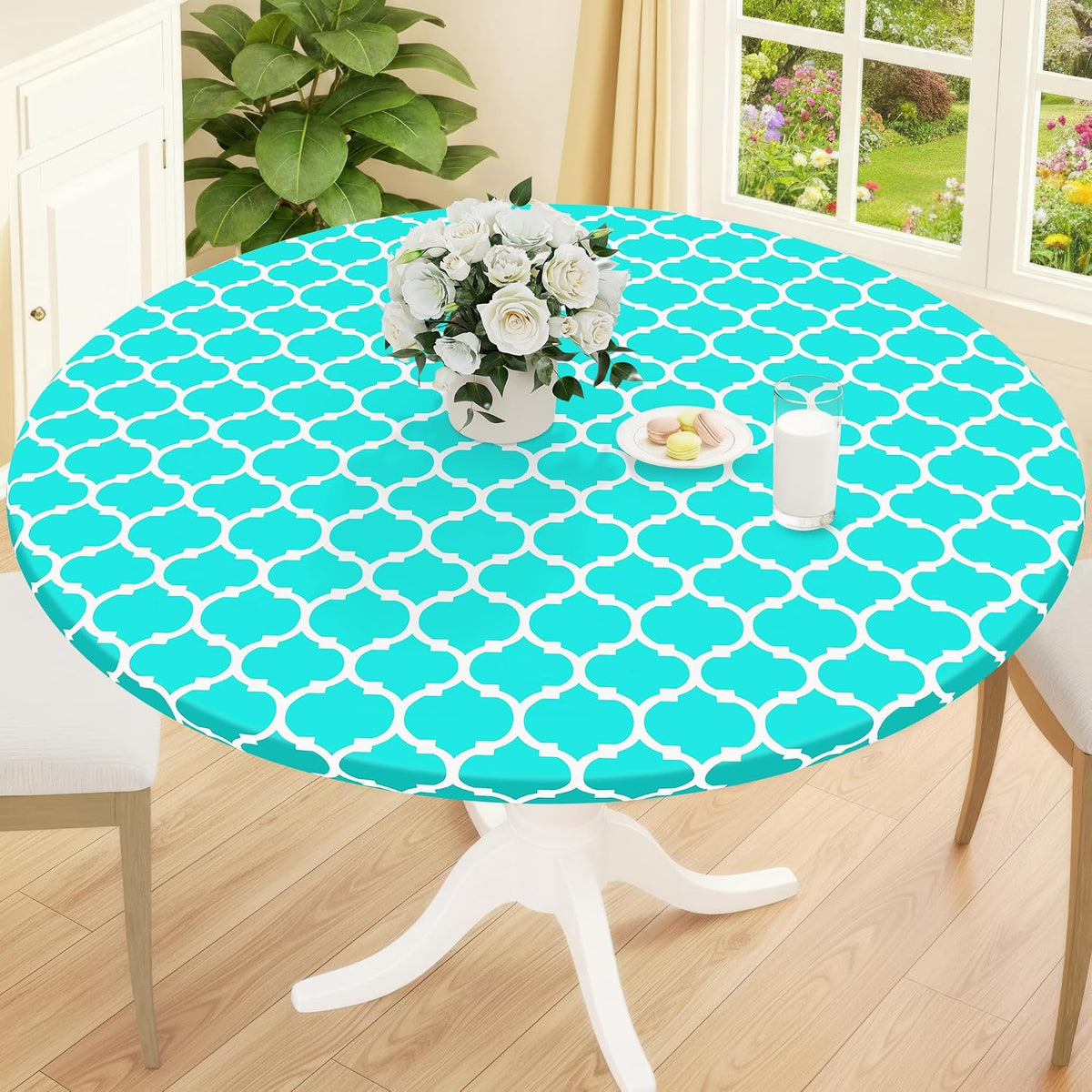 Smiry 45"-56" Round Fitted Tablecloth, Waterproof Plastic Table Cover