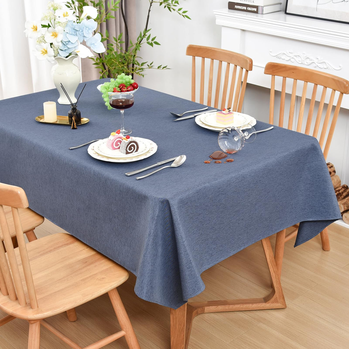 Wolkemer Oval Tablecloth 60 x 84 Inches Faux Linen Water Resistant