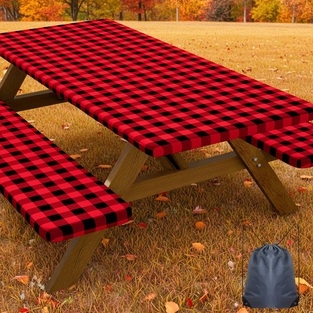 Smiry 6FT Picnic Table Cover with Bench Covers, Elastic Fitted Tablecloth