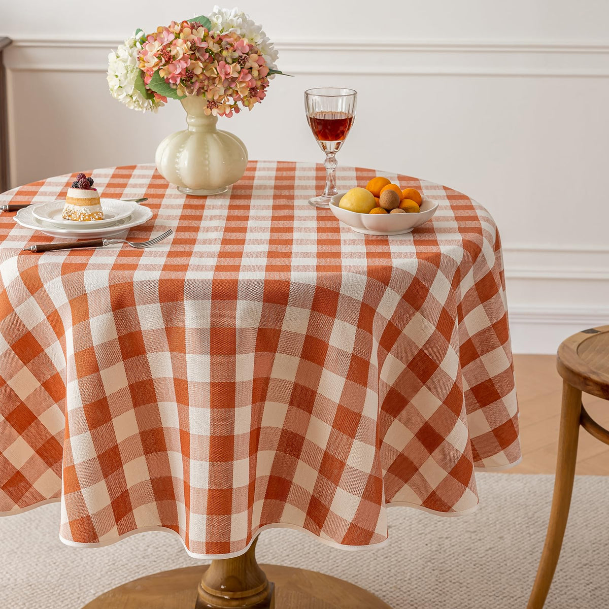 Alsoo Checkered Tablecloth Rectangle Washable Buffalo Plaid Table Cloth Cotton Linen Gingham Table Cover for Picnic Kitchen Dining Room, Beige and White, 60 * 75