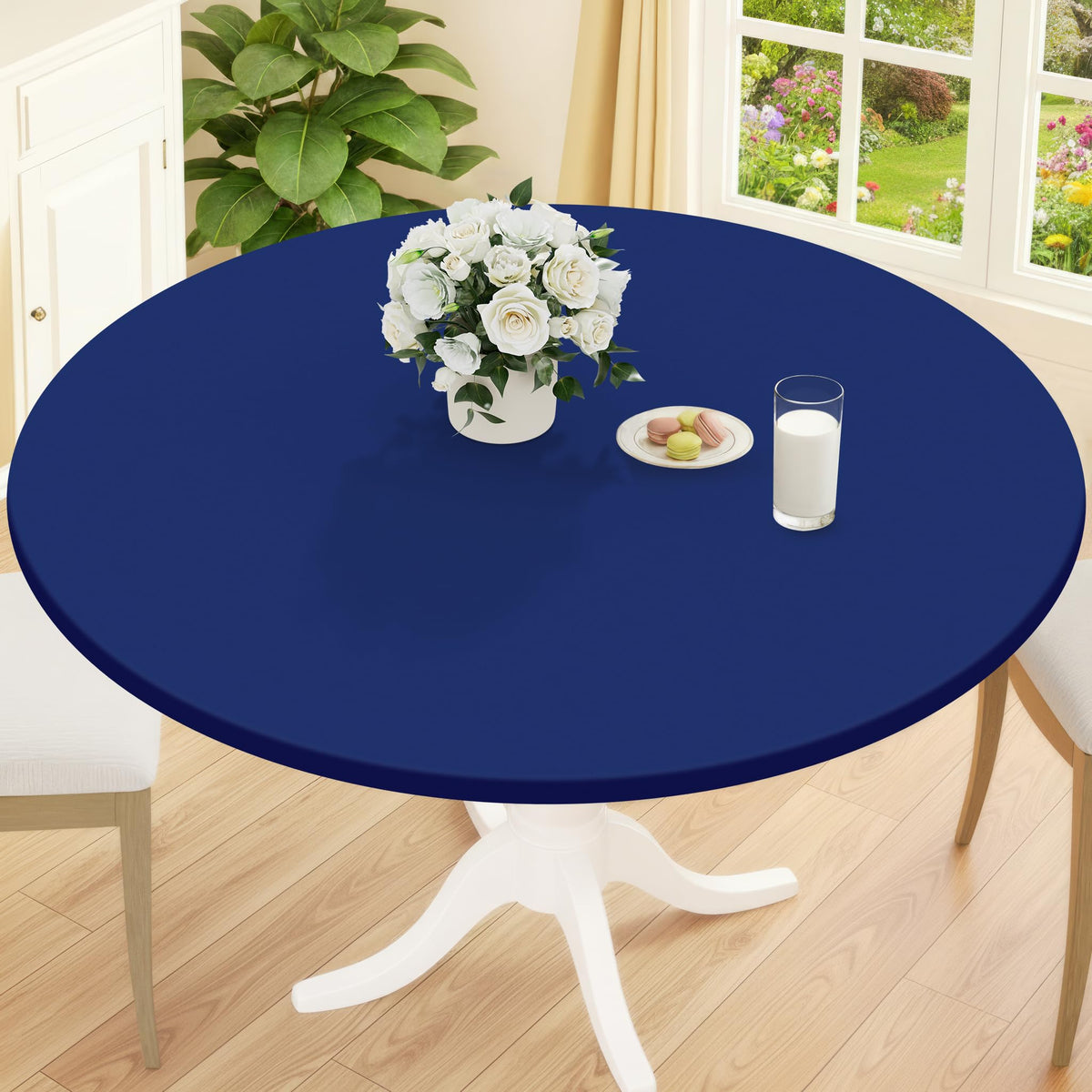Smiry 45"-56" Round Fitted Tablecloth, Waterproof Plastic Table Cover