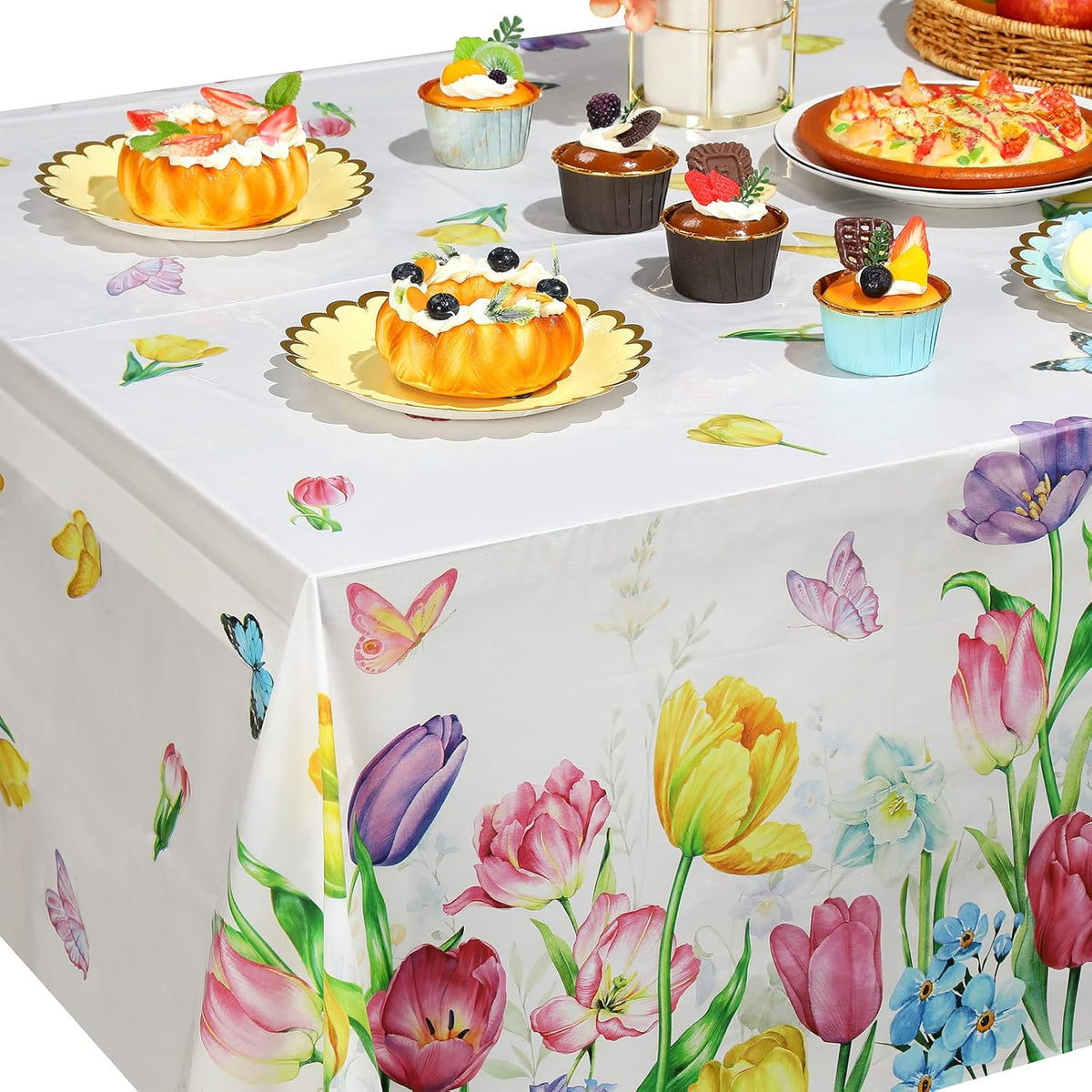 Boyiee 3Pcs Spring Floral Tablecloth Plastic Flower TableCover, Fresh Style