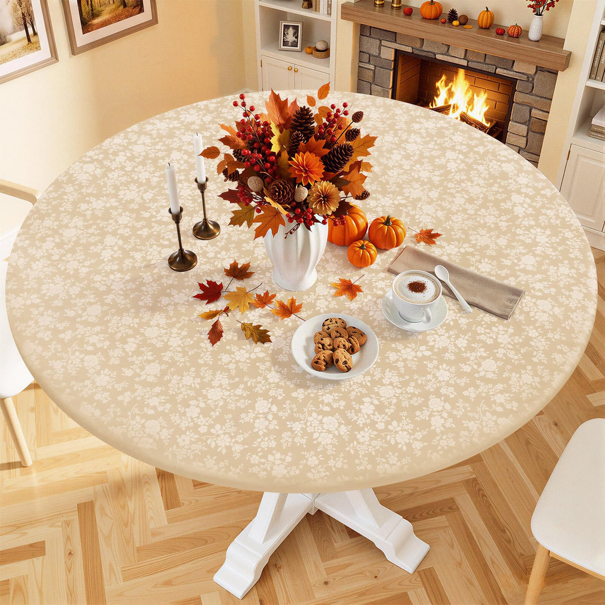 Smiry Waterproof Heavy Duty Vinyl Fitted Tablecloth for 36"-44" Round Table